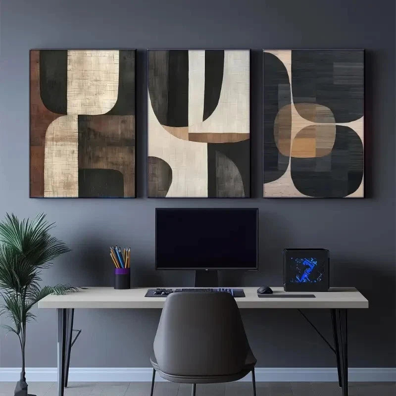 3pcs Modern Abstract Beige Vase Style  Wall Art Set Canvas Framed 40x60cm - High Quality Print 100% Australian Made Wall Canvas Ready to Hang