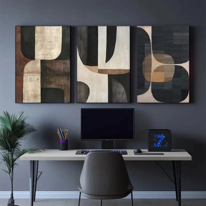 3pcs Modern Abstract Beige Vase Style  Wall Art Set Canvas Framed 40x60cm - High Quality Print 100% Australian Made Wall Canvas Ready to Hang