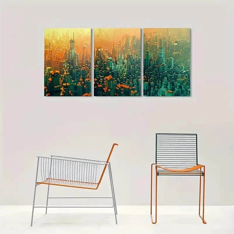 3pcs Abstract Urban Landscape Cityscape Metal Print Ready to Hang Art