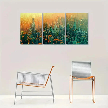 3pcs Abstract Urban Landscape Cityscape Metal Print Ready to Hang Art