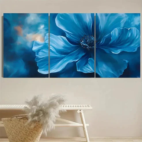 3pcs Blue Abstract Flower Wall Art Canvas Unframed - High Quality Print 100% Australian Made Wall Canvas