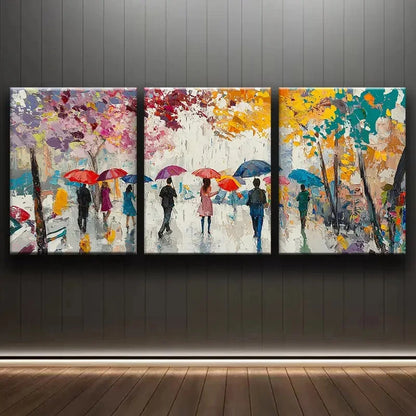 3pcs Colorful Rainy Street Scenes Paintings Metal Print Ready to Hang Art