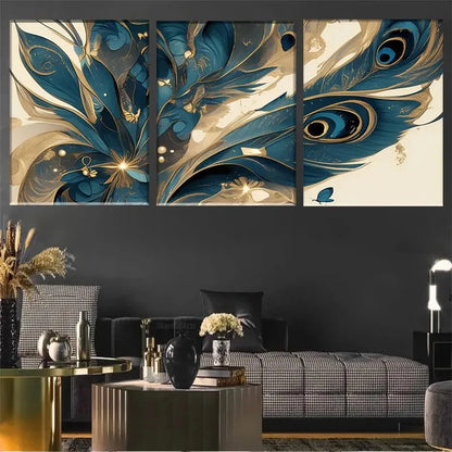 3pcs Peacock Feather Wall Art Print Metal Print Ready to Hang Art