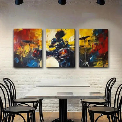 3pcs Dynamic Musician Performing Drummer Perfect Wall Art Set Canvas Framed 40x60cm - High Quality Print 100% Australian Made Wall Canvas Ready to Hang
