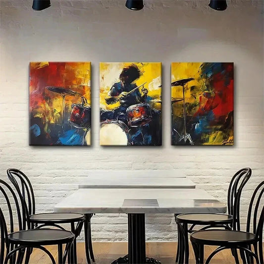 3pcs Dynamic Musician Performing Drummer Perfect Wall Art Set Canvas Framed 40x60cm - High Quality Print 100% Australian Made Wall Canvas Ready to Hang