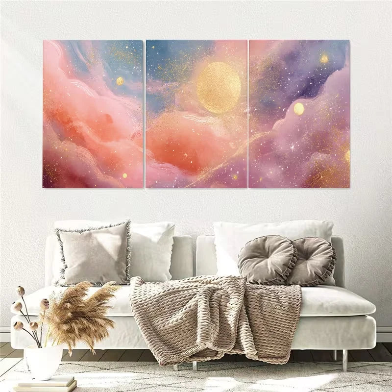 3pcs Abstract Watercolor Galaxy & Starry Night Wall Art Set Canvas Framed 60x90cm – High Quality Print 100% Australian Made Wall Canvas Ready to Hang