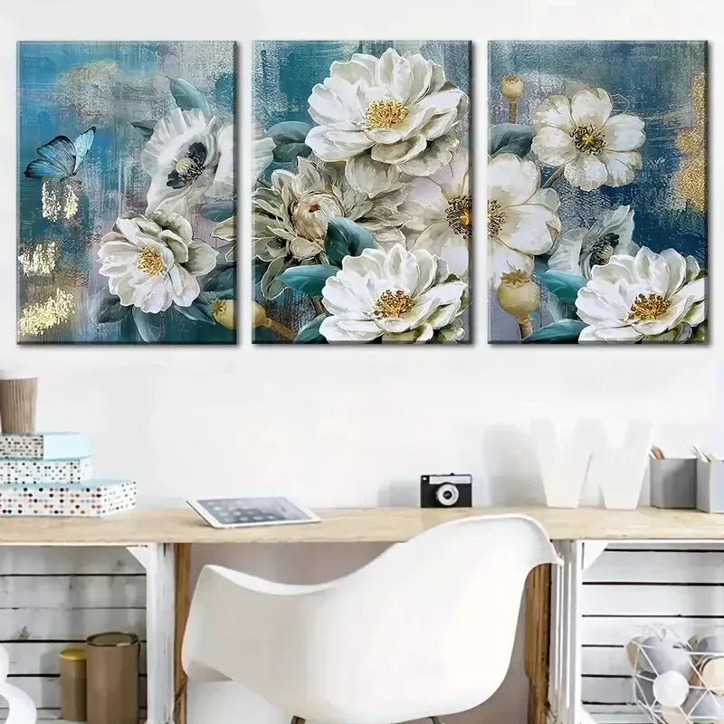 3pcs Retro Abstract Floral and Natural Scenery Canvas Framed 40x60cm - High Quality Print 100% Australian Made Wall Canvas Ready to Hang