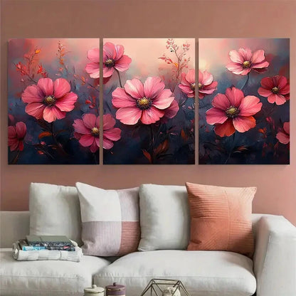 3pcs Elegant Pink Cosmos Watercolor Floral Metal Print Ready to Hang Art