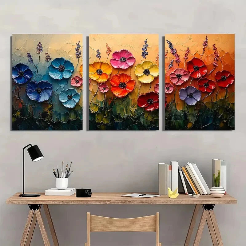 3pcs Colorful Floral Abstract Botanical Metal Print Ready to Hang Art