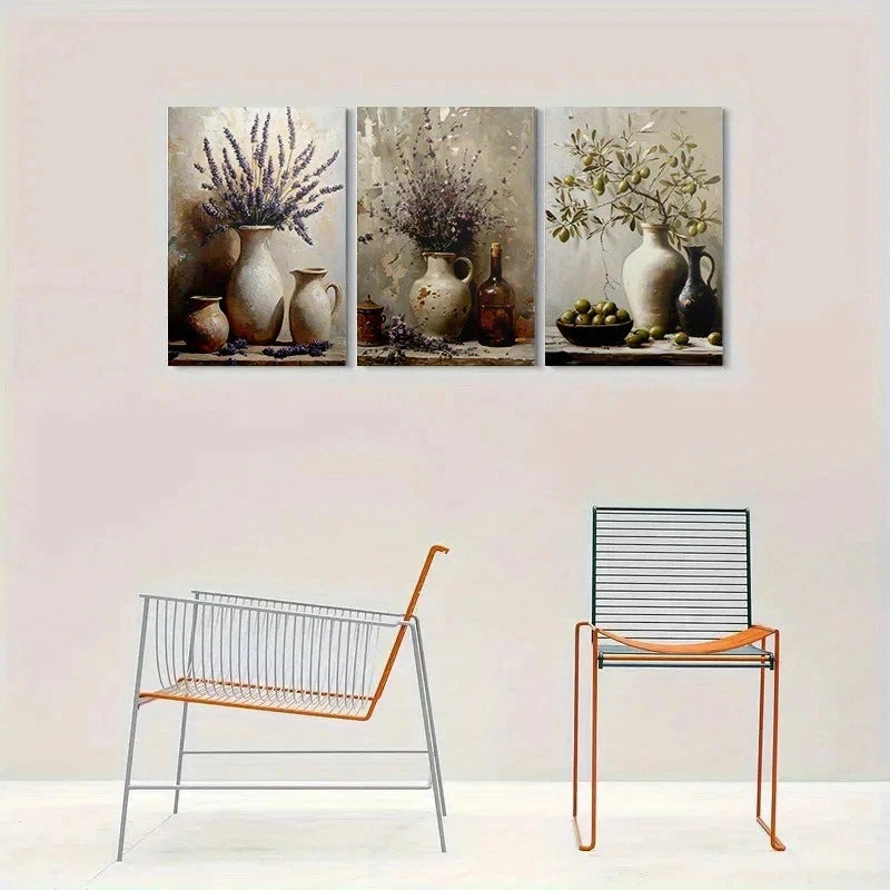 3pcs Lavender & Olive Branches Metal Print Ready to Hang Art