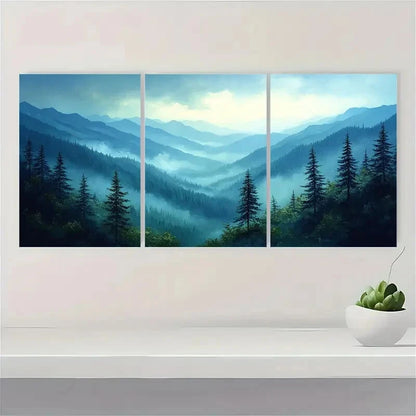 3pcs Appalachian Misty Pine Forest Landscape Metal Print Ready to Hang Art