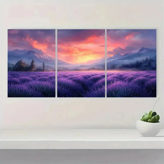 3pcs Lavender Field Provence Watercolor Art Metal Print Ready to Hang Art