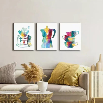 3pcs Colorful Minimalist Kitchen Dining Room Wall Art Canvas Unframed - High Quality Print 100% Australian Made Wall Canvas