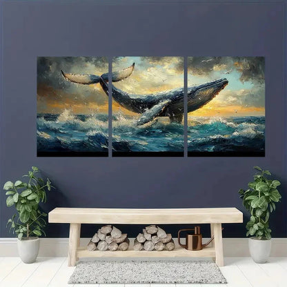 3pcs Whale Tail Painting Oil Landscape Metal Print Ready to Hang Art