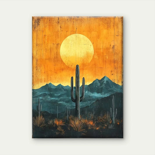 Retro Southwest Cactus Sun Metal Print Ready to Hang