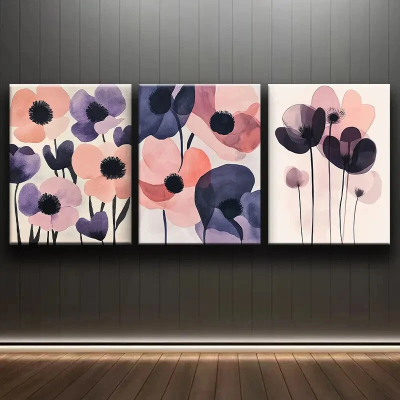 3pcs Sophisticated Flora Luxurious Watercolor Metal Print Ready to Hang Art