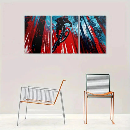 3pcs Mountain Bike Action Packed Metal Print Ready to Hang Art