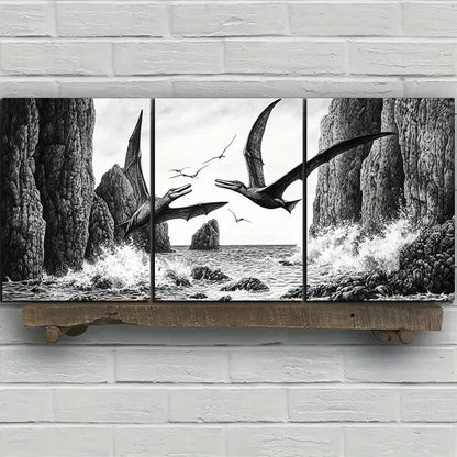 3pcs Dragons Flying On The Coast Beach Metal Print Ready to Hang Art