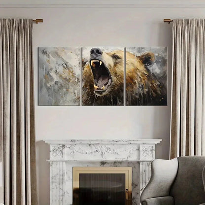3pcs Artistic Bear Roar Abstract Wildlife Metal Print Ready to Hang Art