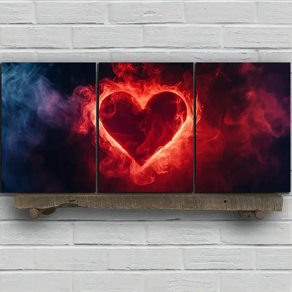 3pcs Heart in The Mist Stunning Red Metal Print Ready to Hang Art