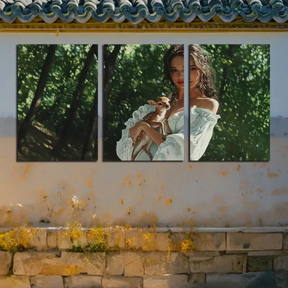 3pcs Charming Girl with Deer In Forest Metal Print Ready to Hang Art