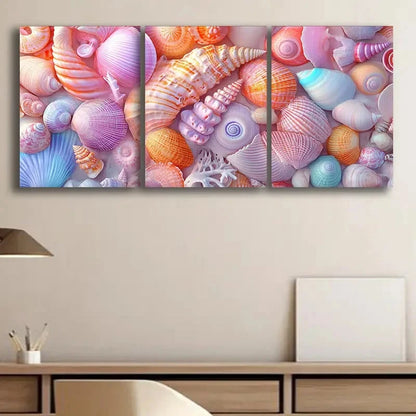 3pcs Colorful Seashell Collection Wall Art Set Canvas Framed 60x90cm - High Quality Print 100% Australian Made Wall Canvas Ready to Hang