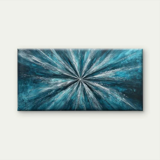 Blue Starburst Design Abstract Wall Art Canvas Office Home Room Framed 120x60cm