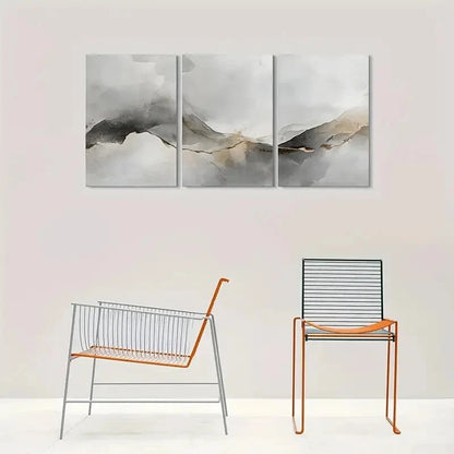 3pcs Abstract Grey and Golden Hues Metal Print Ready to Hang Art
