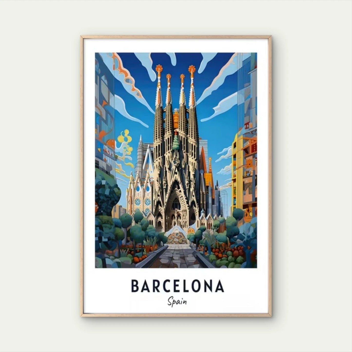 Barcelona Spain Sagrada Familia Cathedral Travel Poster Print Wall Art