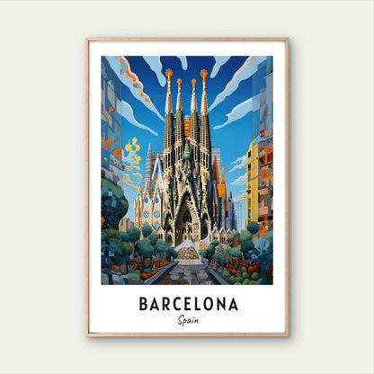 Barcelona Spain Sagrada Familia Cathedral Travel Poster Print Wall Art