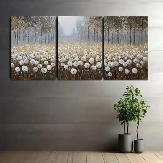 3pcs Rustic Field of Daisy Flowers Landscape Metal Print Ready to Hang Art