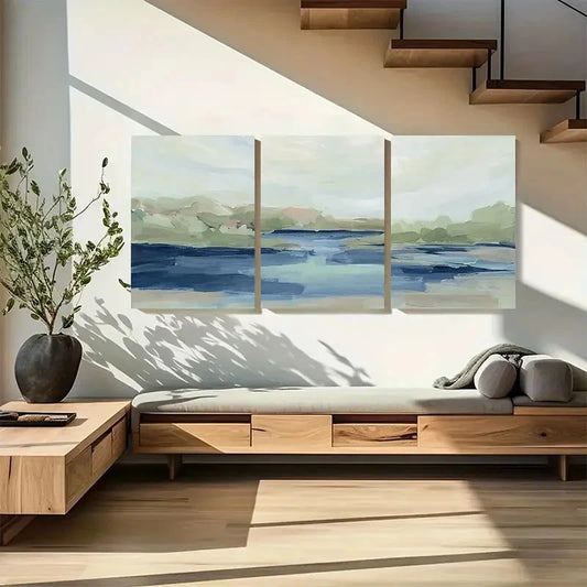 3pcs Blue & Green Seascape Water Scene Wall Art Metal Print Ready to Hang Art