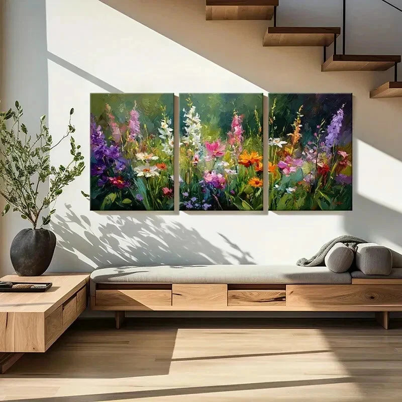 3pcs Vibrant Floral Art Abstract Garden Painting Metal Print Ready to Hang Art