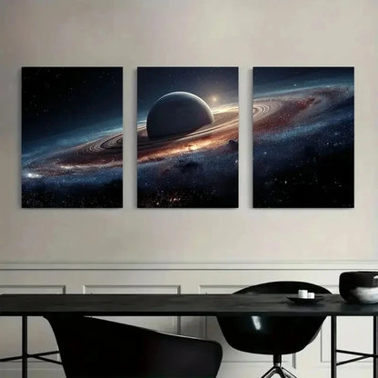 3pcs Space-Themed Wall Art with Planet & Rings Metal Print Ready to Hang Art