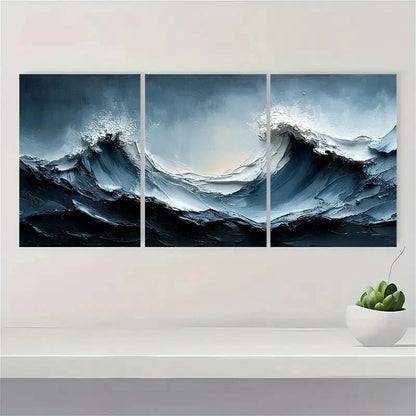 3pcs Gray and White Textured Abstract Painting Metal Print Ready to Hang Art