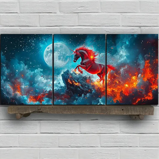 3pcs Fantasy Horse and Moonlight Scene Metal Print Ready to Hang Art