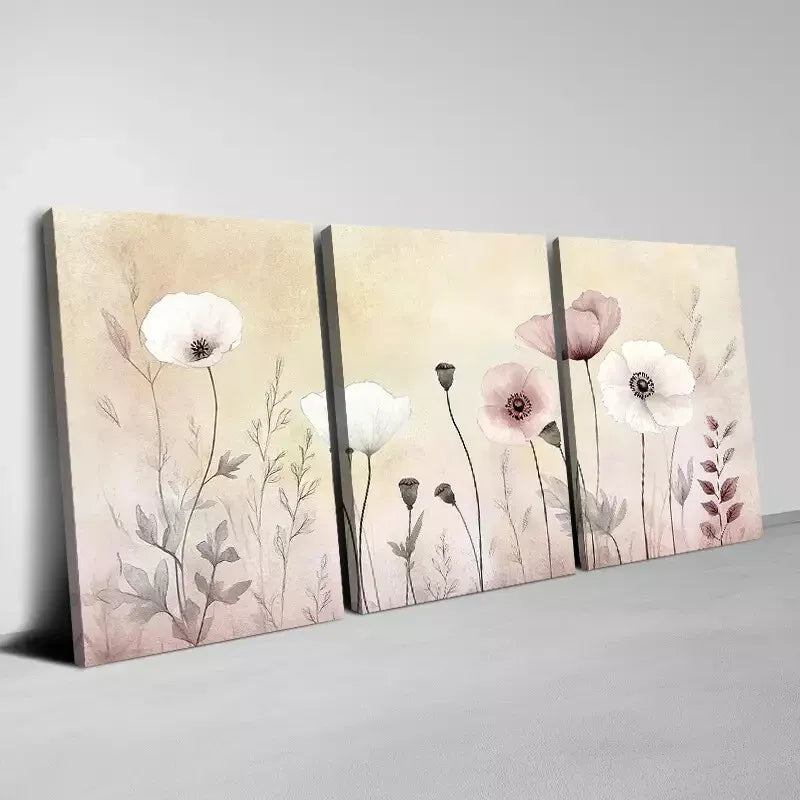 3pcsWatercolor Floral Soft Pastel Flowers Art Set Canvas Framed 50x70cm -  High Quality Print 100% Australian Made Wall Canvas Ready to Hang