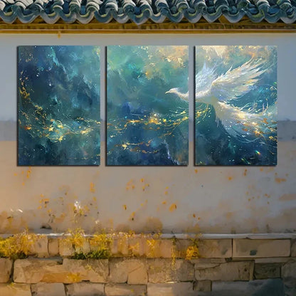 3pcs Phoenix with Golden Accent Design Metal Print Ready to Hang Art