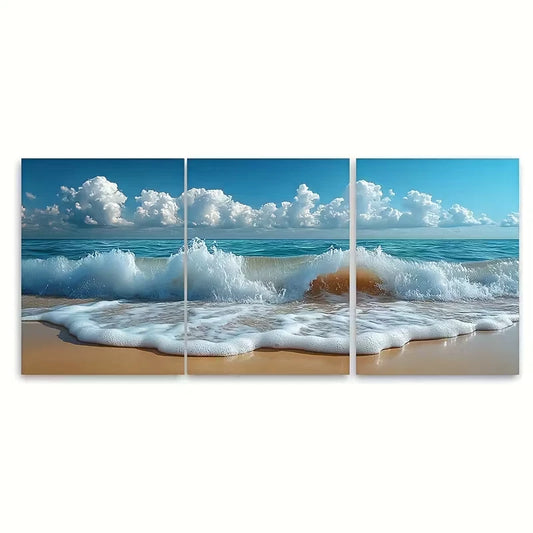 3pcs Foamy Sea Waves Marine Metal Print Ready to Hang Art