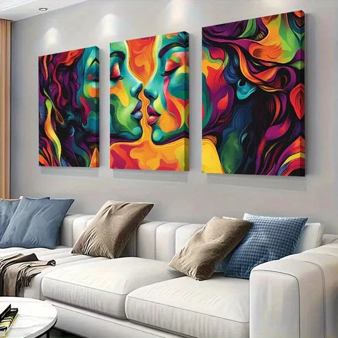 3pcs Colorful Modern Vibrant Abstract Faces Wall Art Canvas Unframed - High Quality Print 100% Australian Made Wall Canvas