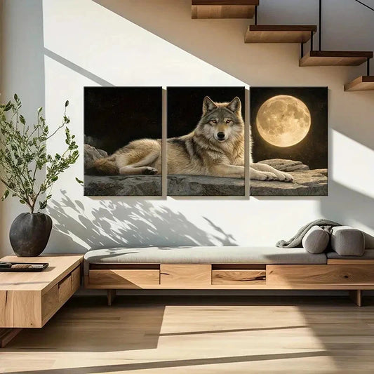 3pcs Moonlit Golden Eyes & Starry Night Sky Metal Print Ready to Hang Art