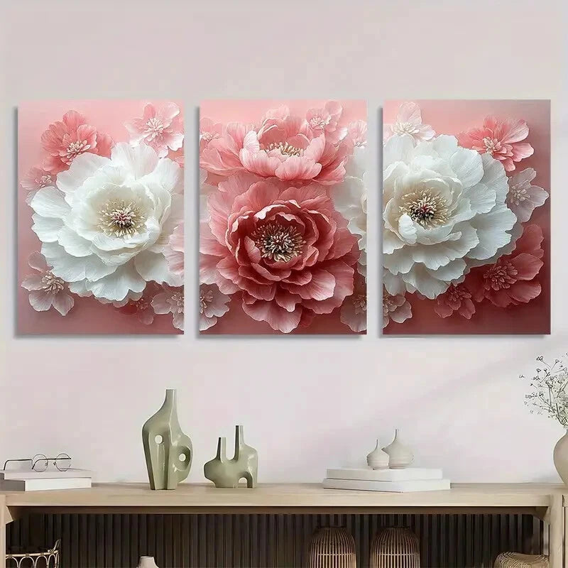 3pcs Elegant Peony White Flowers Metal Print Ready to Hang Art