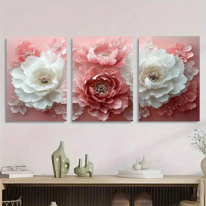 3pcs Elegant Peony White Flowers Metal Print Ready to Hang Art