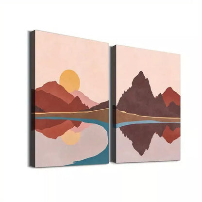 2pcs Abstract Landscape Art Lake Framed 50x75cm - High Quality Print 100% Australian Made Wall Canvas Ready to Hang