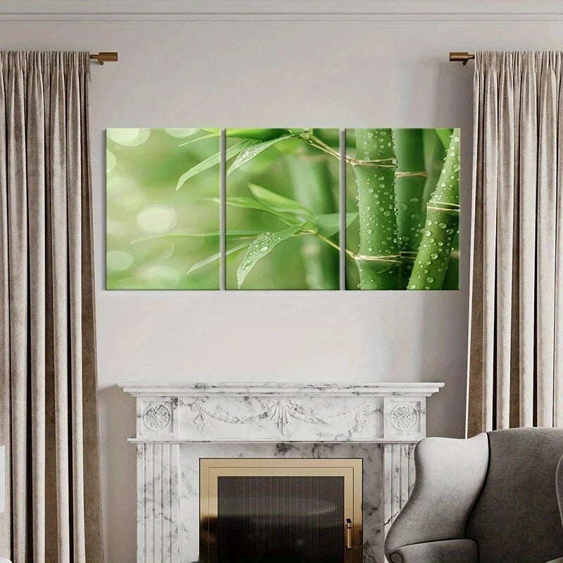3pcs Tranquil Green Nature Zen Harmony Bambo Metal Print Ready to Hang Art