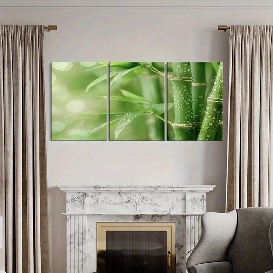 3pcs Tranquil Green Nature Zen Harmony Bambo Metal Print Ready to Hang Art