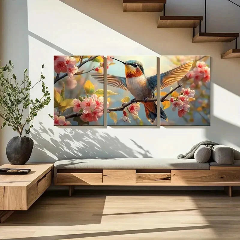 3pcs Hummingbird Blossoms Springtime Animal Metal Print Ready to Hang Art