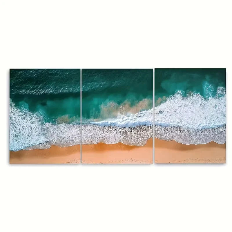 3pcs Ocean Waves & Sandy Beach Metal Print Ready to Hang Art