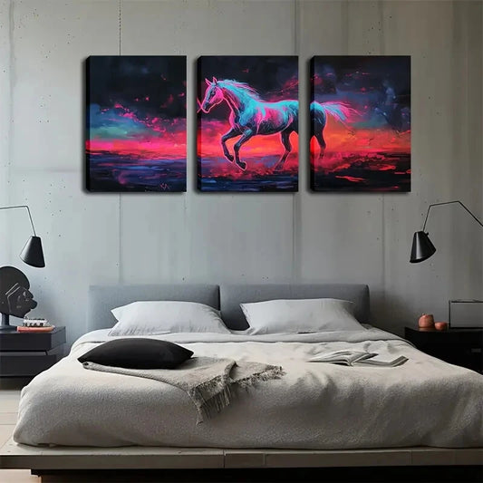 3pcs Silvery Horse Standing On The Black Perfect Wall Art Set Canvas Framed 40x60cm - High Quality Print 100% Australian Made Wall Canvas Ready to Hang