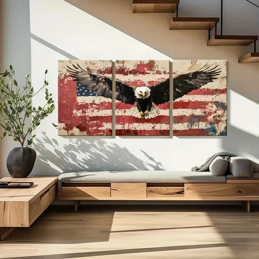 3pcs American Flag Eagle Art Poster Metal Print Ready to Hang Art